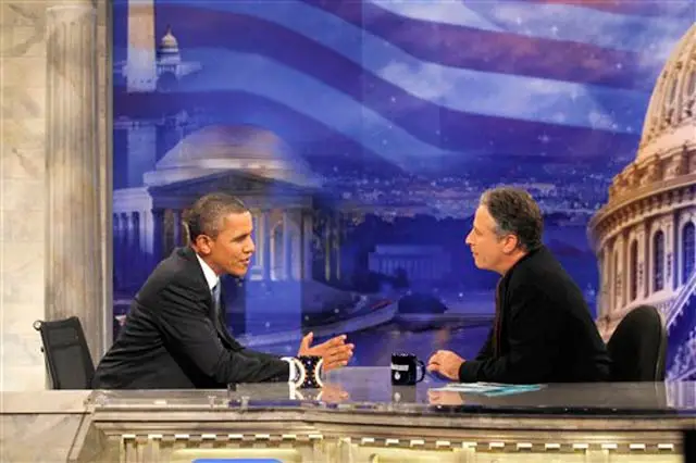 The president appearing on the Daily Show in 2010